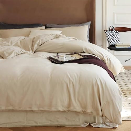 Omela Warm Fleece Winter Bettwäsche 200x200 Beige Cashmere Touch Plüsch Bettbezug mit Kopfkissenbezug 80x80 cm 3 Teilig Flauschig Coral Fleece Microfaser Winterbettwäsche Set Reißverschluss