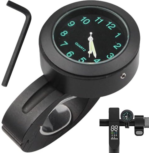 Alicer Motorrad Uhr Wasserdicht, Lenkerhalterung Fahrrad Uhr, Universal Leuchtende Uhr für Lenker, Lenkerhalterung Uhr für Motorräder Elektrofahrzeuge Fahrrad(Schwarz)