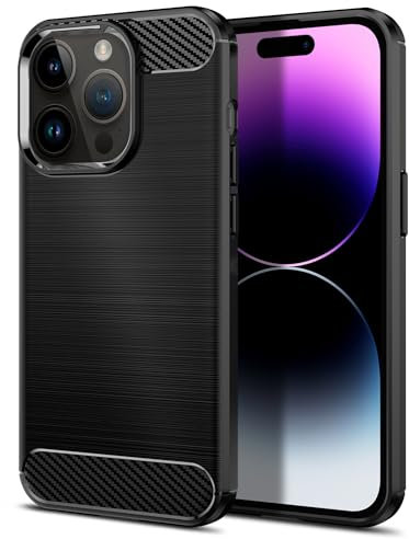Qiinogow Case Compatible with iPhone 14 Pro Max, Slim Fit Phone Cover with Shock-Absorption, Carbon Fiber TPU Rubber Protective Case, Black