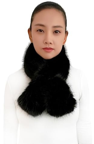 Lina & Lily Damen Winter Schal Halswärmer Kunstpelz mit Pull-Through Schlitz (Schwarz)