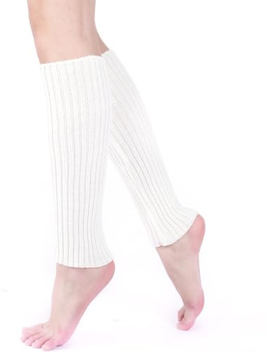 COACOM 1 Paar Damen-Fußwärmer in Weiß, Damen-Beinwärmer, Weiche Winter-Strick-Beinwärmer, Warme Und Stilvolle Winter-Strick-Warmsocken, Geeignet Für Eislaufen, Ballett Und Tanzübungen