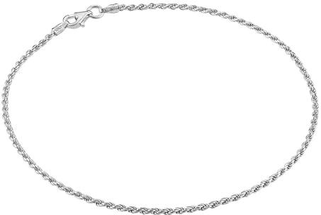 KISPER Solid 925 Sterling Silver Ankle Bracelets for Women | Made in Italy, anti-tarnish, waterproof, anklet, 9-11 inches, curb rope figaro mariner links