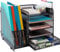 ALTOS OFFICE AND HOME Metal mesh desk organizer with 1 sliding drawer, 5 horizontal trays and 2 vertical sections, with 2 compartments for pencils and accessories.