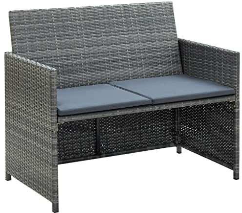 Makastle Polyrattan Gartensofa Gartenbank 2-Sitzer Bank mit Kissen, Garten Balkon Sitzbank wetterfest Sitzgruppe, 100 x 56 x 85 cm Grau