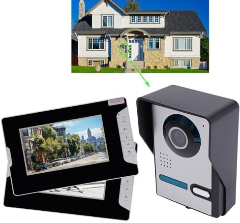 Aohuada Videocitofono cablato 7 4 per la casa, Sistema di campanello, Monitor per interni con telecamera esterna, Impermeabile, Visione Notturna a Infrarossi,Portiere Video per Una Famiglia