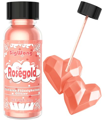 Essbarer Glitzer Flüssig, 40g Metallic Essbarer Glitzer für Getränke Torten, Glitzerpulver Lebensmittelfarbe für Dekorieren, Cocktail, Kuchen, Backen, Macarons, Fondant, Schokolade-Roségold