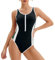 Veranobreeze Damen Sport Badeanzug Racerback Schwarz Sport Bademode(Dunkelgrün/Schwarz EU40)