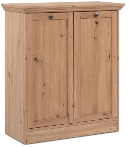 Homestyle4u 2746, Kommode Landhausstil 2 Türen Metallgriffe Holz Eiche Sideboard Anrichte Beistellschrank mit Stauraum