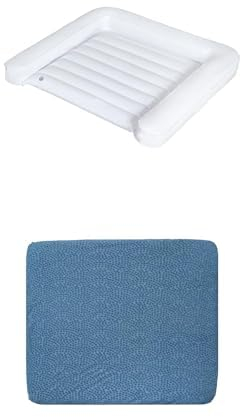 roba aufblasbare Wickelauflage (85x75 cm), platzsparend & abwaschbar, wasserdicht, ideal für Reisen - Weiß + roba Spannbezug (85x75 cm) aus Bio-Baumwolle, GOTS & Oeko-Tex 100 zertifiziert - Blau