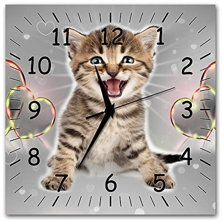 BM Funk Quarz Wanduhr Funkwanduhr Funkwanduhren Funkuhr Funkuhren kein Ticken lautlos geräuschlos leise modern ohne Tickgeräusche groÃŸ XXL Wohnzimmer Küche Katze Tier Mietze 9325-1a SZ