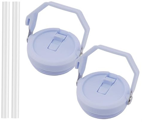 2 Pack 40 oz Tumbler Flip Straw Lid Replacement Fit for 40 oz Stanley Quencher, Leak Proof,Handle On Top,Reusable Tumbler Cover Compatible with 40oz Stanley Quencher (Light Grey Blue)