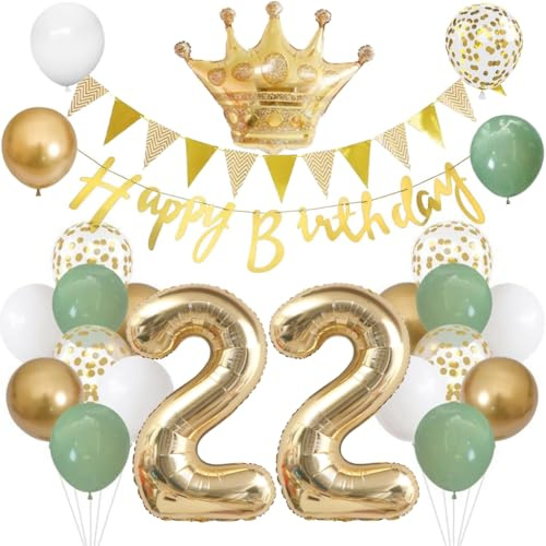 Anlgdi Luftballons 22. Geburtstag Dekoration Set, Ballons Happy 22th Birthday Frau Deko, Folienballon Zahl 22 Gold, Geburtstagsdeko 22 Jahre Mäaner Frauen, Folienballon 22 Geburtstag Dekoration