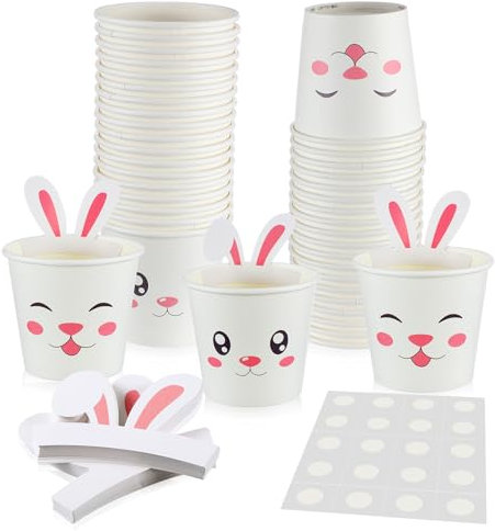 Tioncy 100 Pcs Easter Bunny Treat Snack Cups Bulk 10oz Disposable Paper Rabbit Cup with Ears Design Ice Cream Bowls for Easter Spring Bunny Themed Birthday Party Decorations Tea Parties Supplies