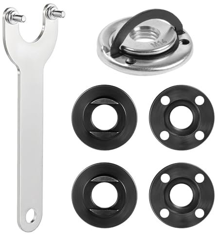YqsIbth 6pcs Angle Grinder Attachments, M14 Thread Self-Locking Plate, Spanner Key, Inner/Outer Flange, Quick Release Shaft Nuts for 125mm Angle Grinders
