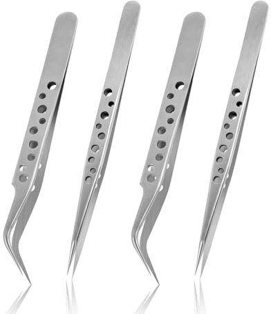 4pcs Pinzette Spitz, Antistatische Edelstahl Pinzetten Gebogene und Gerade, Gebogene pinzette, Tweezers, Professionelles Präzisionspinzette für Wasserhaustiere, Basteln, Reparatur