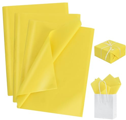RIBBOOO 100 gelbe Geschenkpapier, 50 cm x 30 cm, großes Fassungsvermögen, Geschenkpapier für Valentinstag, Hochzeit, Geburtstag, Abschlussfeier, DIY, handgefertigtes Geschenkpapier