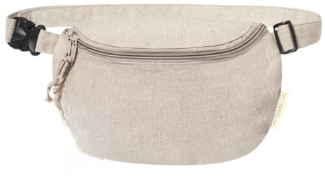 Bauchtasche aus recycelter Baumwolle GRS 220 g/m², 25 x 17 x 8 cm, doppelter Reißverschluss, verstellbarer Riemen, natur, 25 x 17 x 8 cm, Gürteltasche
