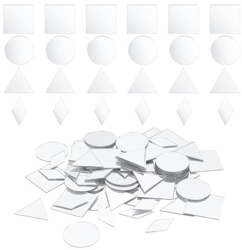 HOBBIESAY 200 Stück 4 Stile Kleine Spiegelstücke Dreiecke/Quadrate/Runden/Rhombus Bastelspiegel DIY Spiegel Mosaikfliesen Für DIY Bastelbedarf