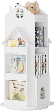 bimiti Bücherregal Kinder, Drehbares Kinderregal mit 3 Ebenen, Rotating Bookshelf Weiß, Bücher Regal Kinderzimmer Wohnzimmer, Freistehend Drehregal Spielzeugregal Kinderbücherregal Standregal