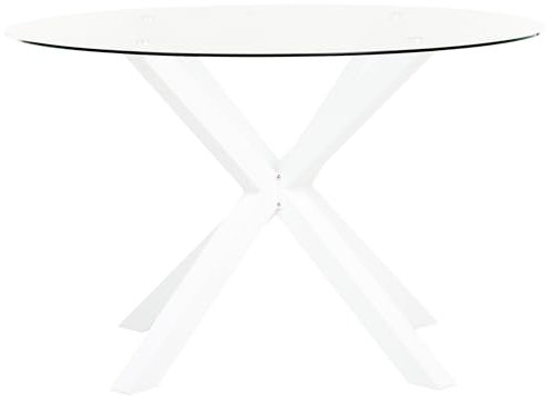 Beliani Table de Jardin Moderne Pieds en Aluminium 120 cm Plateau en Verre Transparent Blanc Maletto
