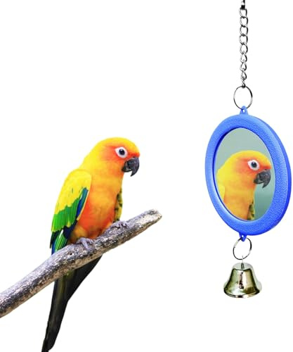 Symphonyw Vogelspiegel mit Glocke, Hanging Swing Wellensittich Interaktives Spielzeug für Sittich Nymphensittiche Kanarienvögel Wellensittich Käfig Zubehör (Blau)