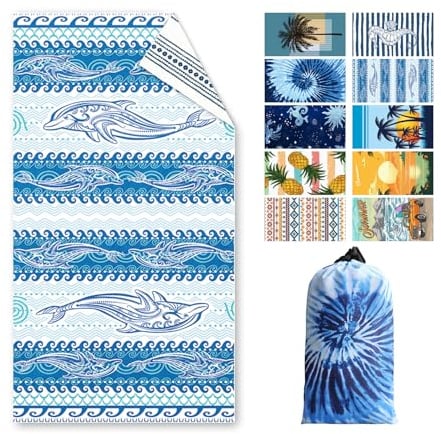 Asbtos Strandtuch Groß, 180 x 100 cm Doppelseitig Strandhandtuch, Schnell Trocknendes, Weiches, Leichtes, Pflegeleicht, Sandfreies Microfaser Handtücher für Reise Urlaub Schwimmen Camping, mit Tasche