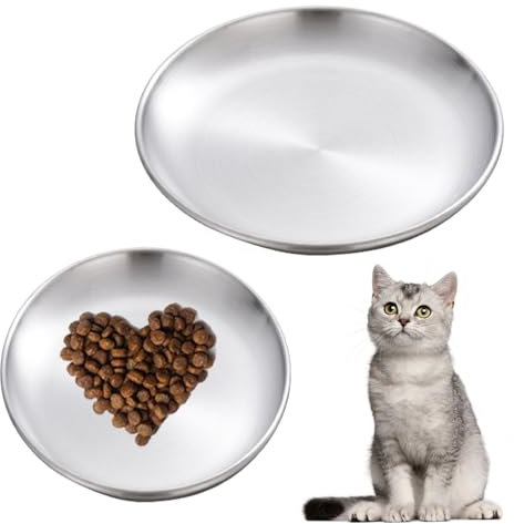 2-Pack Stainless Steel Cat Food Bowls, Wide Shallow Pet Dishes for Cats and Small Animals, Whisker Fatigue Relief, Flat Metal Bowls for Food and Water, Dishwasher Safe