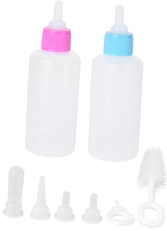 FIXOSHEE Lot De 2 Sets De Biberons pour Chiots Et Chatons 60 ML en Plastique Léger Rose Et Bleu pour Alimentation Facile Et Portable pour Animaux De Compagnie