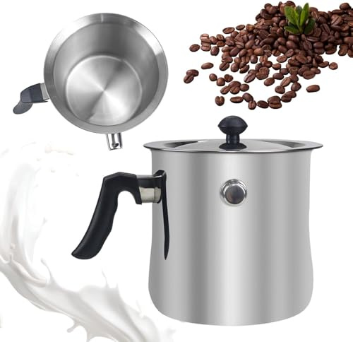 Milchtopf, Milchtopf Doppelwandig aus Edelstahl, Milchkochtopf, 2 Liter | Milchtopf Doppelwandig, Simmertopf, Milchtopfs mit Deckel Rutschfester Kunststoffgriff, Messskala innen, für Gas, Elektro usw