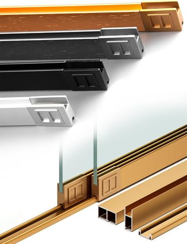 Tempered Glass Sliding Door Three-Track Heavy-Duty Display Cabinet Slide Rail Hardware Kit for Bookshelves, Wardrobes, and Cabinets(8mmBlack,180cm/70.8'')