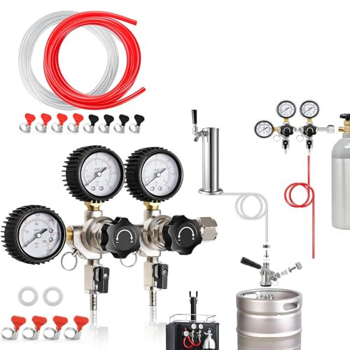 ERSINIAN Regulador de CO2 para Barril de Cerveza de Doble Grifo, línea de CO2 de 3 m con Abrazaderas de Manguera