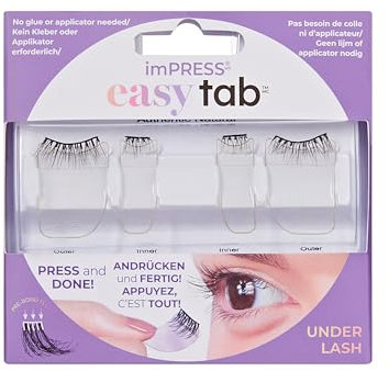 KISS imPRESS Press-On Falsies Easy Tab Authentic Natural Paire de cils auto-adhésifs Noir 5 mm à 7 mm et 1 paire de demi-cils extérieurs de 7 à 9 mm avec tablettes Easy Tabs