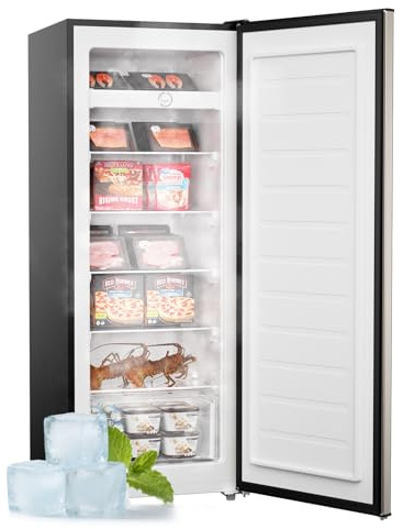 Upstreman 7.0 Cu.Ft Upright Freezer, Large Capacity Stand Up Freezers with 5 Adjustable Shelves, Convertible Refrigerator/Freezer, Reversible Door for Home, Basement, Apartment (Stainless)