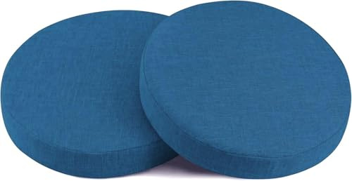Runde Stuhlkissen 2er-Set Rundes Memory-Schaum-Sitzkissen 5cm Dick, Abnehmbar & Waschbarer Leinenbezug - rutschfest Für Küche, Esszimmer, Garten, Büro, Hocker(Blau,35CM/14in)