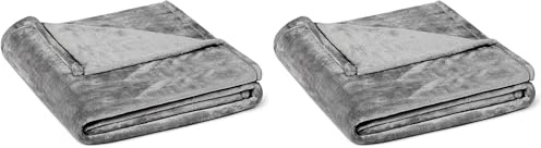 Amazon Basics Soft Fluffy Fleece Throw Blanket, Lightweight Cosy Not Heated Sofa Throw, 127 x 152 cm, Grey (Pack of 2)