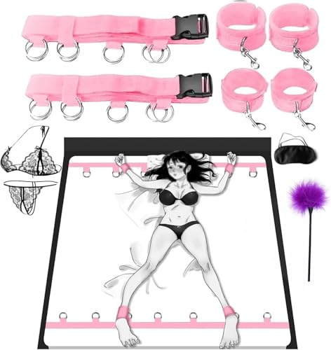 Bed Restraints for Ankles and Wrist King Size Bed Straps for Adults Play Under Mattress Leg Spreader Bar for Women Handcuffs Set Bondaged Rope Cord & Rope for Bedroom Couples Toys Sweater M92T5