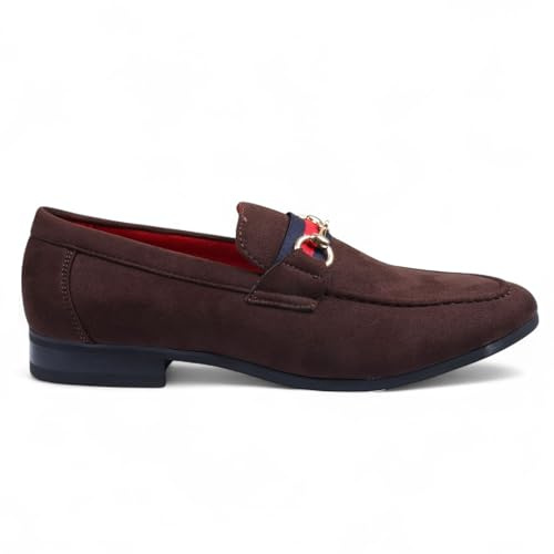 Infinity Leather Dolcetto Herren-Slipper aus braunem Wildleder mit Goldener Schnalle