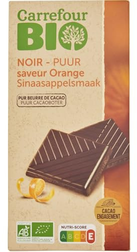 CARREFOUR BIO Tablette de Chocolat Noir à l'Orange Bio 100g - 60% Cacao Minimum - Pur Beurre de Cacao - Certifié Agriculture Biologique - Lot de 6