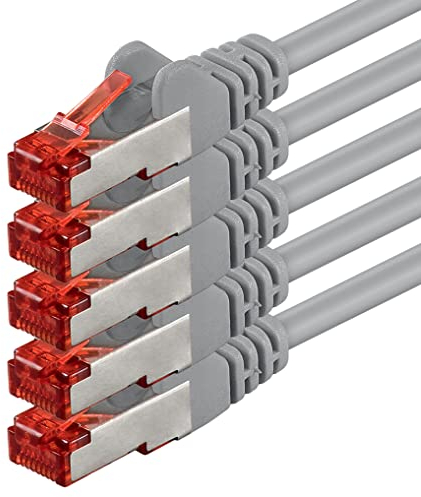 1aTTack.de 7.5m Cat6 Ethernet Cable Lan Patch Cat 6 Cables Internet Rj45 Plug 1Gbit/s SFTP PIMF for switch, router, modem, computer, gaming, tv, patchfields - gray - 5 pieces 7.5m