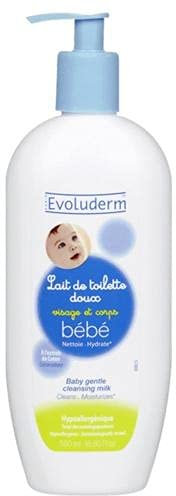 EVOLUDERM - Lait de Toilette Doux Visage & Corps Bébé - 500 ml - 98% d'Origine Naturelle - Végan - Fabrication Française