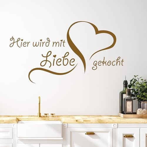 GRAZDesign Wandtattoo Hier wird mit Liebe gekocht Küche | Küchenaufkleber selbstklebend - 55x30cm / 081 hellbraun