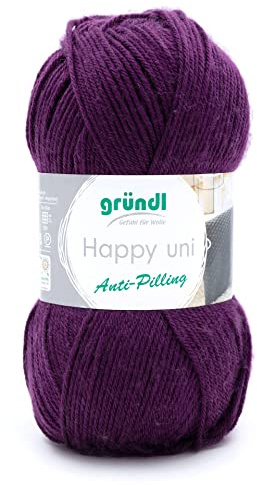 Gründl Happy uni 100% Polyacryl 1 x 100 g, Pflaume | (Strick- und Häkelgarn mit wollartigem Charakter aus Anti-Pilling, 100 g / 250 m, Nadelstärke: 4 - 5, 100 g)