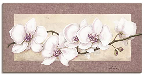 ARTLAND Wanddeko Leinwand Bilder Wandbild 60 x 30 cm Botanik Blumen Orchidee Malerei Creme A1TS Orchideenzweig_in Beerentönen