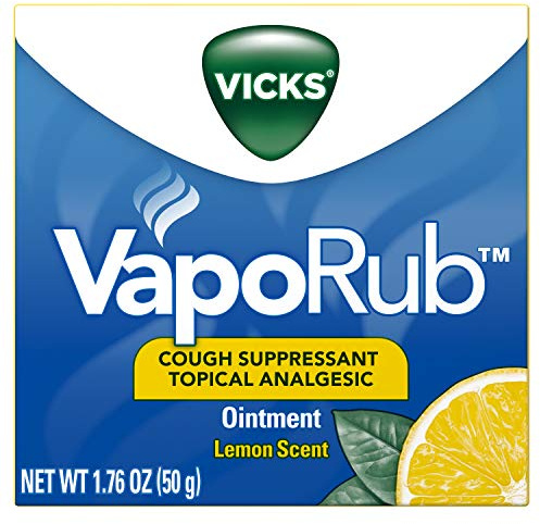 Vicks VapoRub, Lemon Scent, Cough Suppressant, Topical Chest Rub & Analgesic Ointment, Medicated Vicks Vapors, Relief from Cough Due to Cold, Aches & Pains, 1.76oz