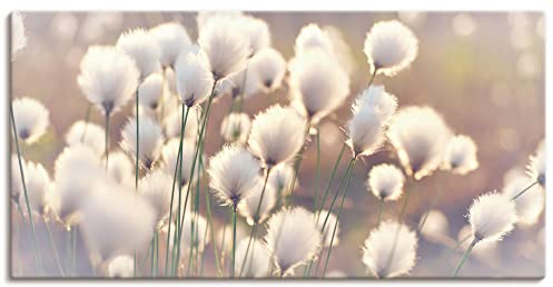ARTLAND Wanddeko Leinwand Bilder Wandbild 100 x 50 cm Natur Zauber Idyll Frühling Moor Pflanzen Gräser Blumen Wollgras T2BZ