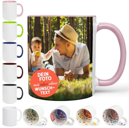 Sunnywall Keramik-Tasse selbst Gestalten/Personalisierbar mit eigenem Foto oder Text bedrucken | Fototasse | Motivtasse | Geschenkidee rosa