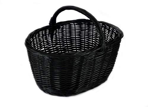 MyBer® Einkaufskorb Weidenkorb Flaschenkorb Geschenkkorb aus Weide geflochten Picknickkorb Pilzkorb Autokorb Ausflugskorb BTH 46/33/24-36cm stabiler Tragekorb schwarz K1-113-S