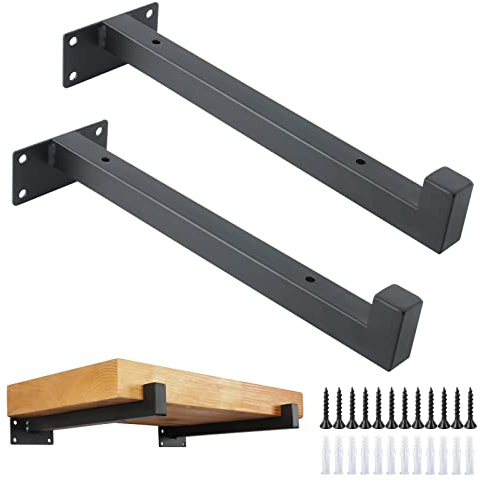 AddGrace 2 Stück industrielle schwarze schwebende Shlef-Halterungen, Retro, Wandmontage, quadratische Regalstützen, Schwarz, 25,4 cm