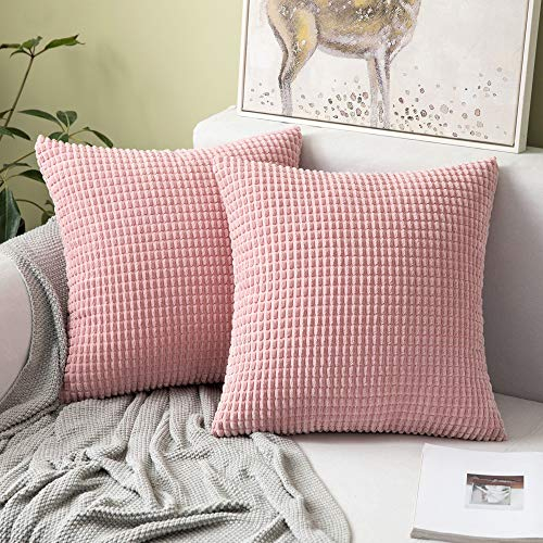 MIULEE 2er Set Kissenbezüge Kordsamt Dekokissen Kissenbezug Sofakissen Dekorativ Couchkissen Kissenhülle Bezug Weich für Wohnzimmer Schlafzimmer 40x40 cm, 16x16 Inch Rosa