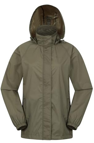 Mountain Warehouse Pakka Womens Waterproof Packable Jacket - Foldaway Hood Jacket, Ladies Coat, Lightweight Rain Jacket - For Spring Summer, Walking, Travelling Khaki Women's Size 14
